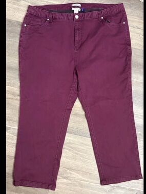 Catherines Womens Petites Burgundy Solid Stretch Jeans tummy control sz 24w plus